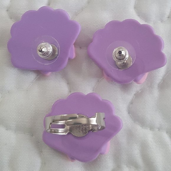 purple yume kawaii seashell earring ring set - Picture 3 of 4